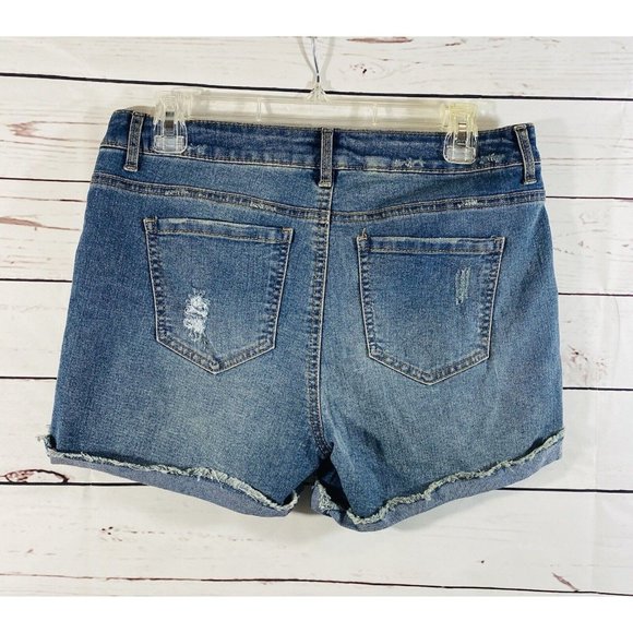 Vanilla Star Jean Shorts Sz 11 Denim Rolled Cuff Booty Mini Juniors Raw Hem - Picture 2 of 7